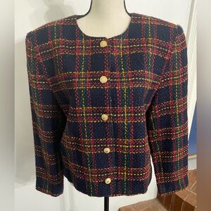 Tan jay jacket Plaid with gold buttons Size 14